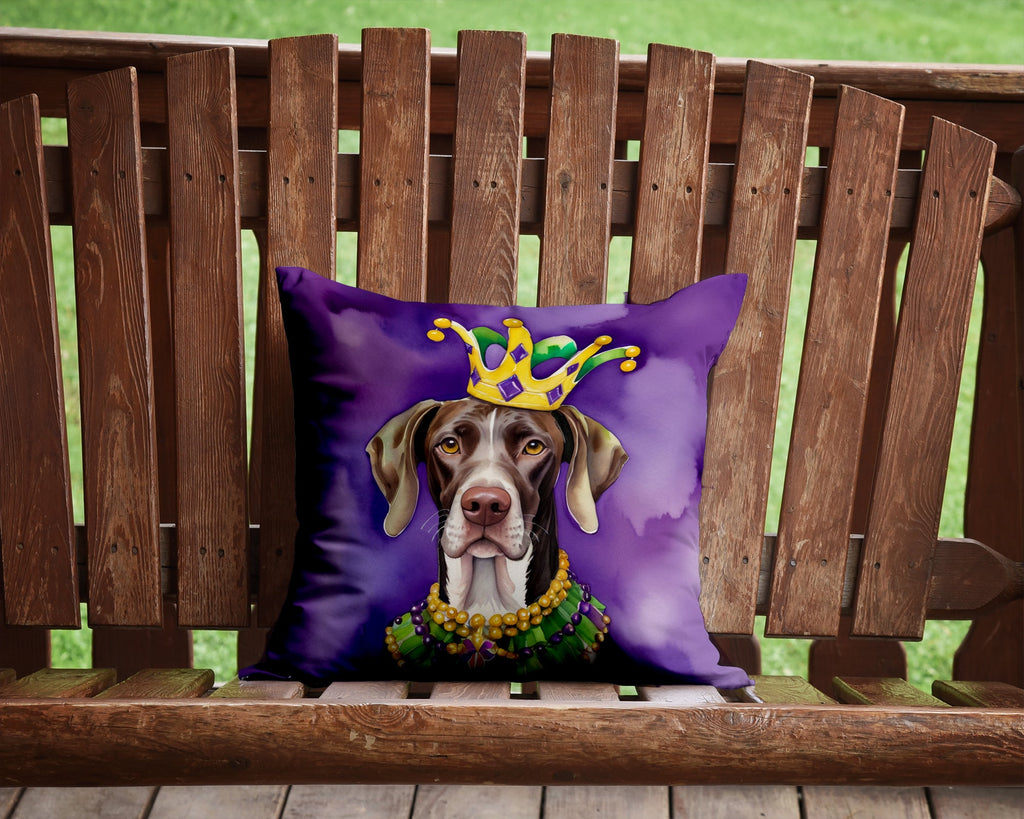 German Shorthaired Pointer King of Mardi Gras Decorative Throw Pillow 14x14 Indoor Outdoor Accent Cushion, Fabric Cover with Insert for Sofa, Bed, Porch & Living Room