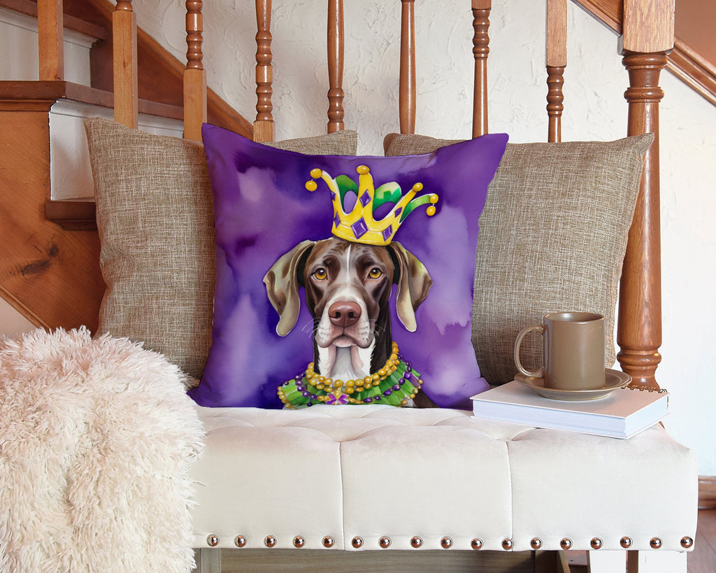 German Shorthaired Pointer King of Mardi Gras Decorative Throw Pillow 14x14 Indoor Outdoor Accent Cushion, Fabric Cover with Insert for Sofa, Bed, Porch & Living Room