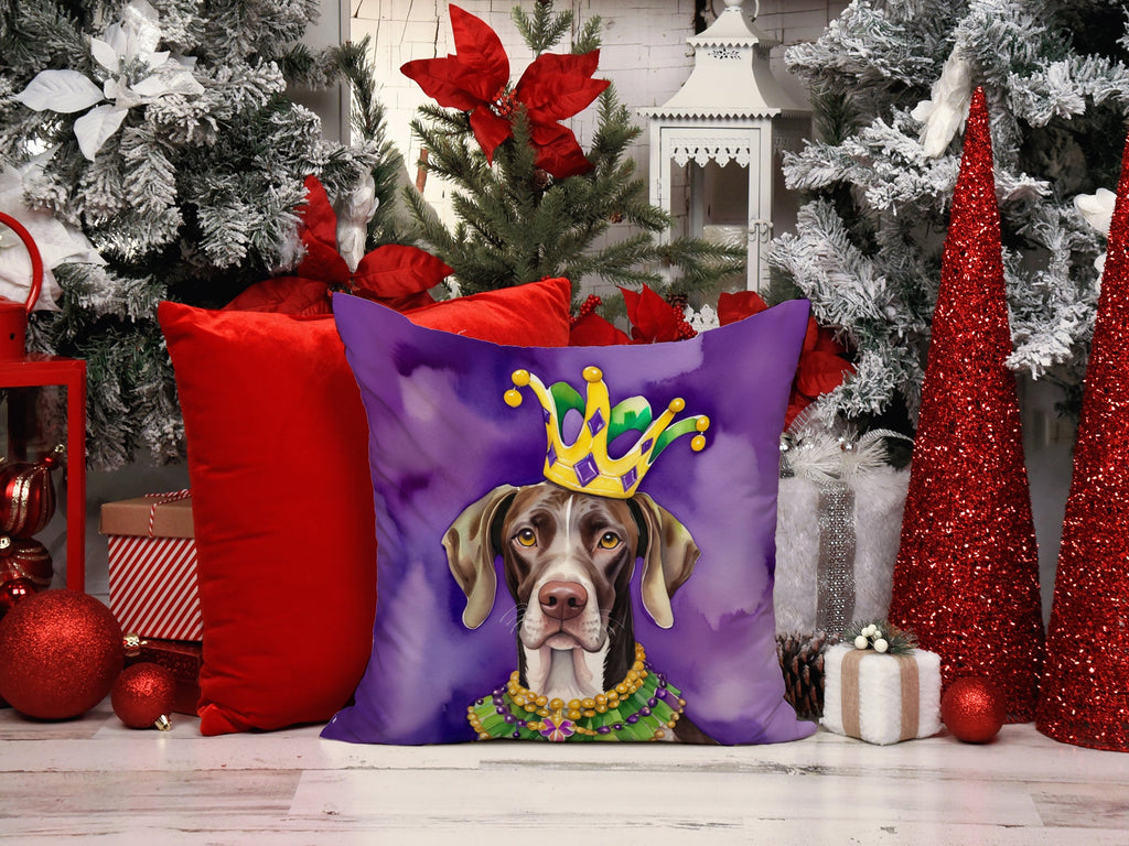 German Shorthaired Pointer King of Mardi Gras Decorative Throw Pillow 14x14 Indoor Outdoor Accent Cushion, Fabric Cover with Insert for Sofa, Bed, Porch & Living Room