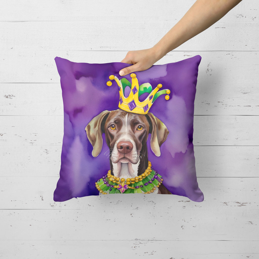 German Shorthaired Pointer King of Mardi Gras Decorative Throw Pillow 18x18 Indoor Outdoor Accent Cushion, Fabric Cover with Insert for Sofa, Bed, Porch & Living Room