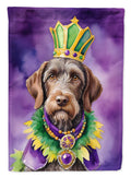 German Wirehaired Pointer King of Mardi Gras House Flag 28x40 Porch Sleeve Pole Decorative Outside Yard Banner Artwork Wall Hanging, Polyester