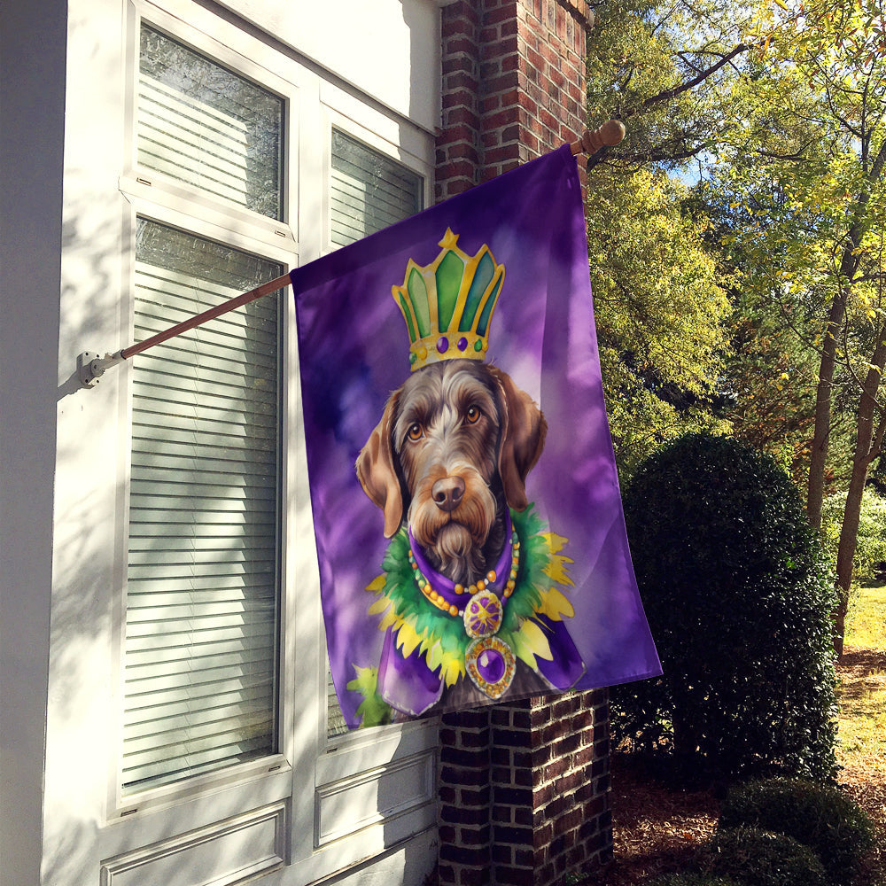German Wirehaired Pointer King of Mardi Gras House Flag 28x40 Porch Sleeve Pole Decorative Outside Yard Banner Artwork Wall Hanging, Polyester