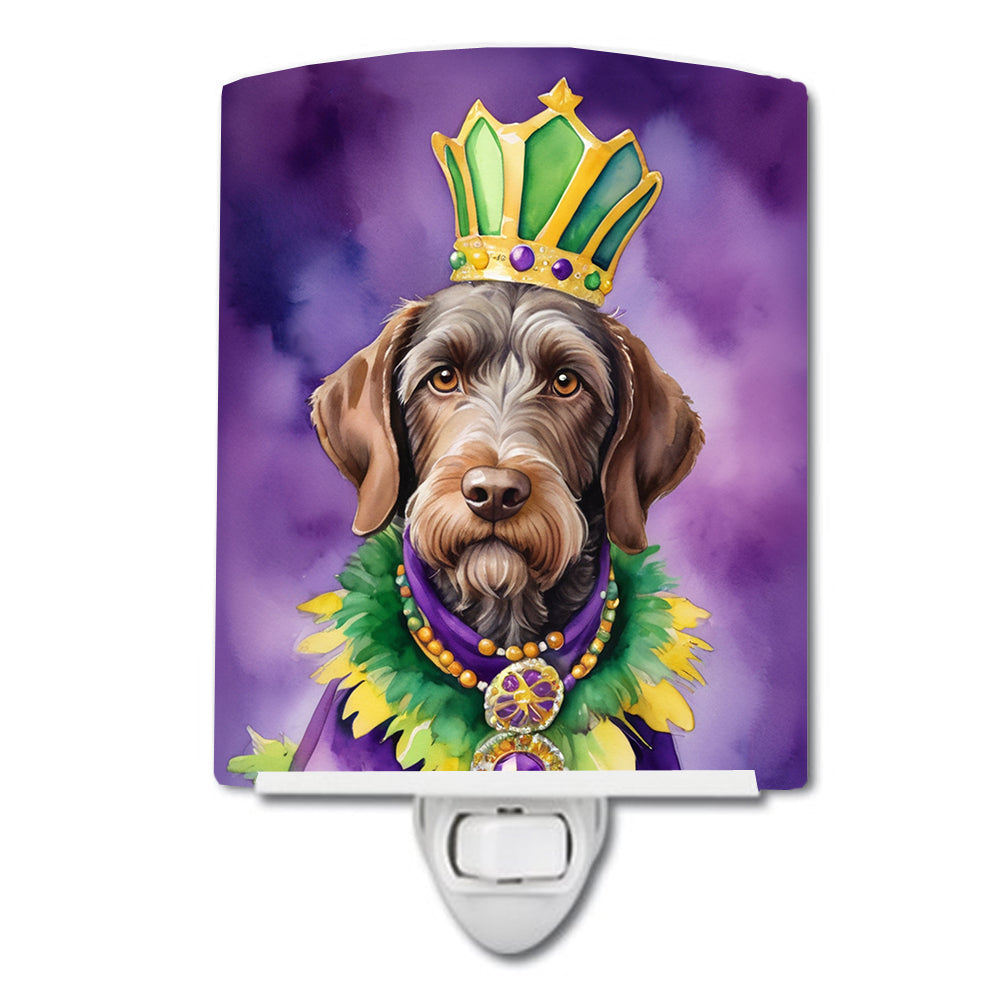 German Wirehaired Pointer King of Mardi Gras Ceramic Night Light Compact, UL-Certified, Ideal for Bedroom, Bathroom, Nursery, Hallway, Kitchen, 6x4x3, Multicolor