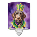 German Wirehaired Pointer King of Mardi Gras Ceramic Night Light Compact, UL-Certified, Ideal for Bedroom, Bathroom, Nursery, Hallway, Kitchen, 6x4x3, Multicolor