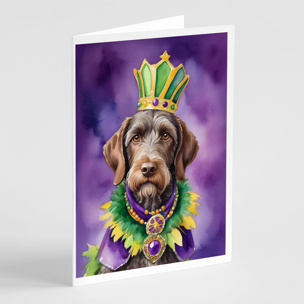 German Wirehaired Pointer King of Mardi Gras Greeting Cards Pack of 8 Blank Cards with Envelopes Whimsical A7 Size 5x7