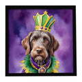 German Wirehaired Pointer King of Mardi Gras Framed Metal Print Bathroom, Kitchen, Office, Home Decor Wall Art Ready to Hang, Square, 8X8