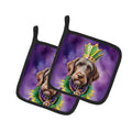 German Wirehaired Pointer King of Mardi Gras Pot Holder Set of 2 Heat Resistant Quilted Hot Pads 7.5 x 7.5 Inch, Insulated Kitchen Trivets for Cooking & Baking