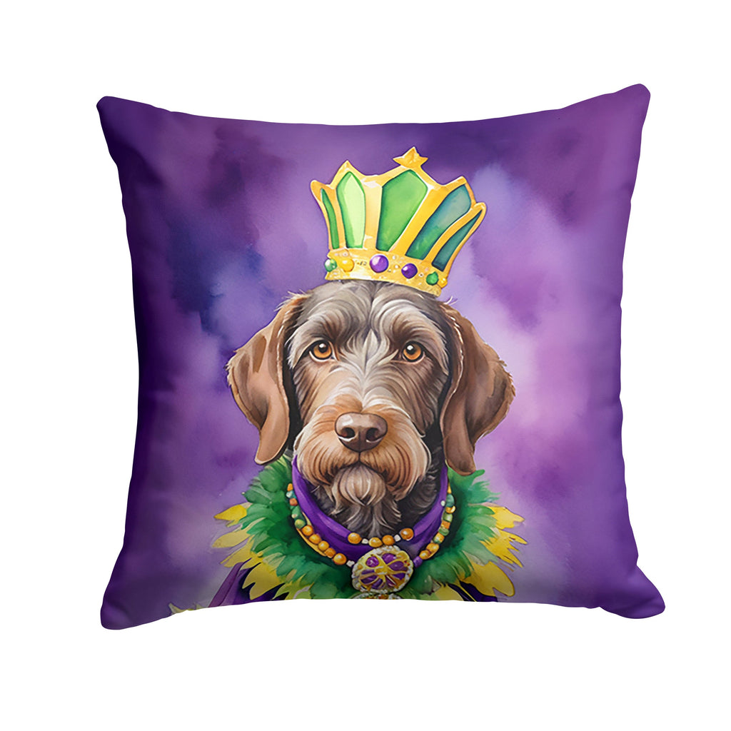 German Wirehaired Pointer King of Mardi Gras Decorative Throw Pillow 14x14 Indoor Outdoor Accent Cushion, Fabric Cover with Insert for Sofa, Bed, Porch & Living Room