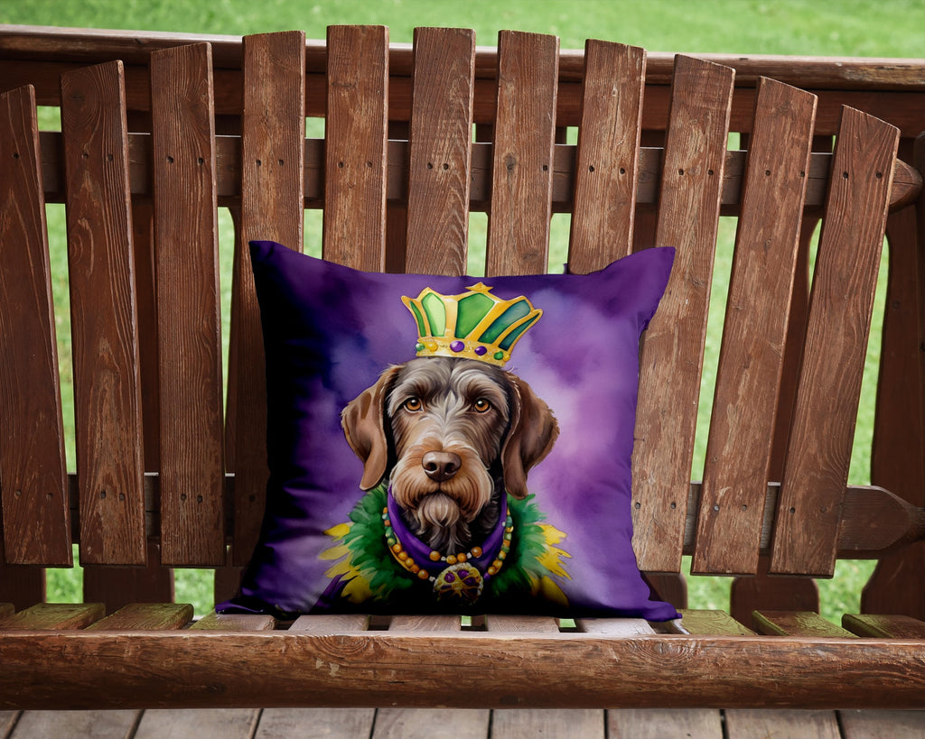 German Wirehaired Pointer King of Mardi Gras Decorative Throw Pillow 14x14 Indoor Outdoor Accent Cushion, Fabric Cover with Insert for Sofa, Bed, Porch & Living Room