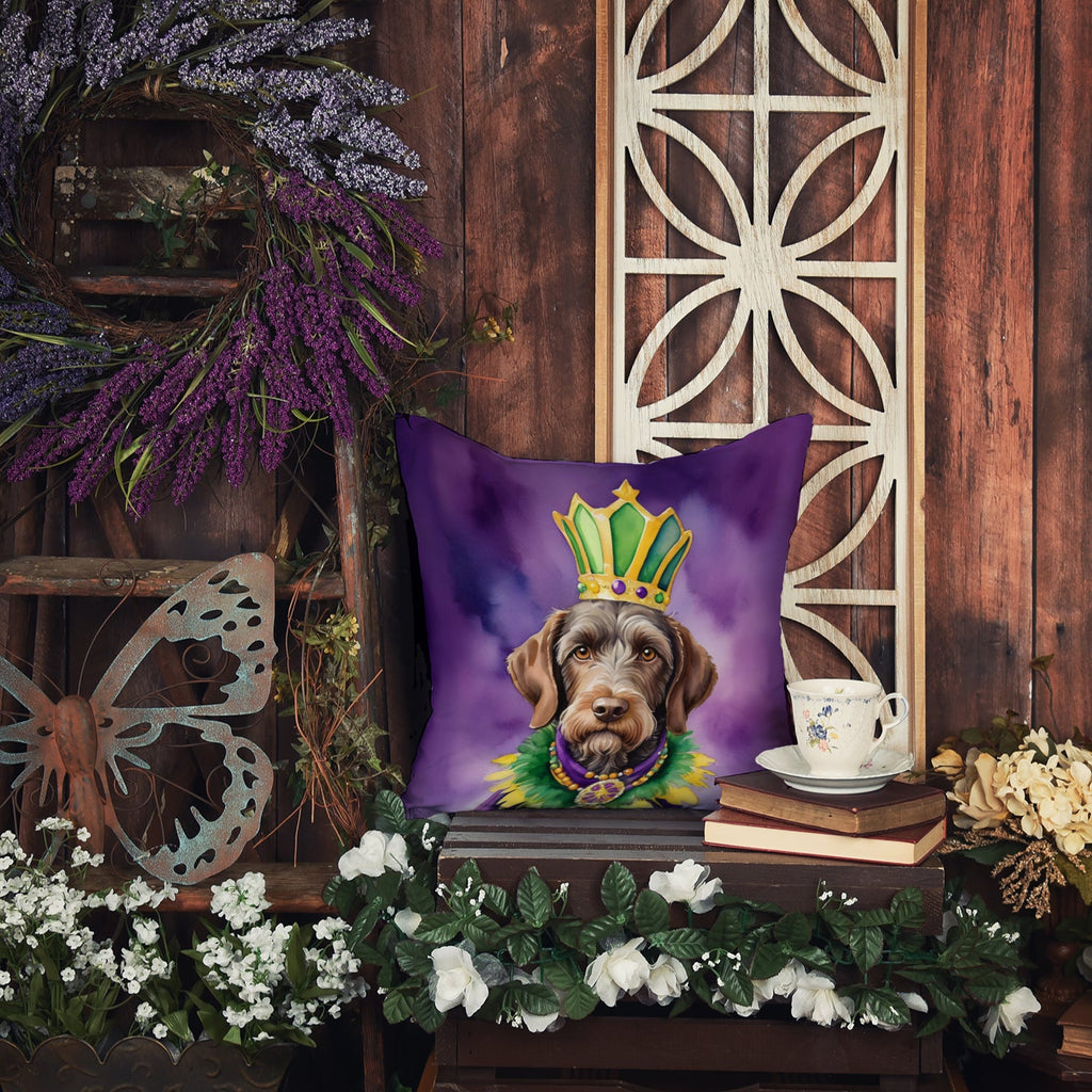 German Wirehaired Pointer King of Mardi Gras Decorative Throw Pillow 14x14 Indoor Outdoor Accent Cushion, Fabric Cover with Insert for Sofa, Bed, Porch & Living Room
