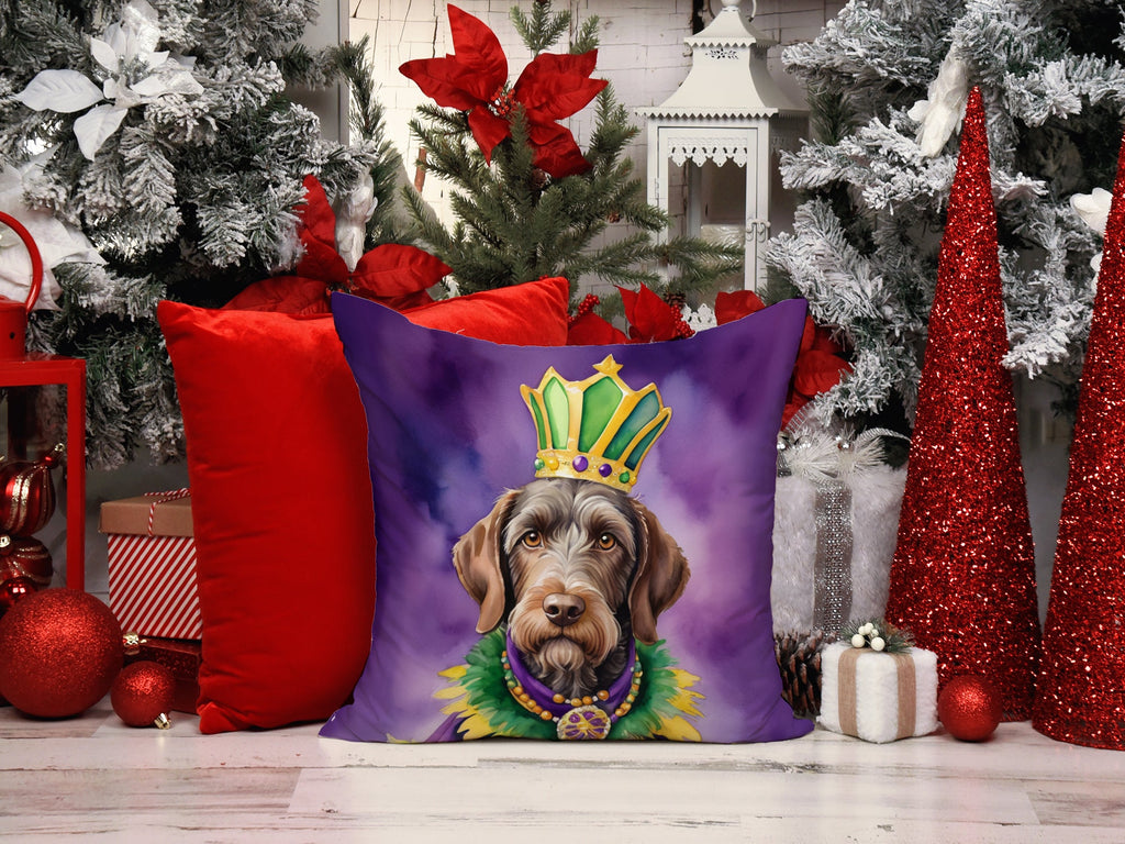 German Wirehaired Pointer King of Mardi Gras Decorative Throw Pillow 14x14 Indoor Outdoor Accent Cushion, Fabric Cover with Insert for Sofa, Bed, Porch & Living Room