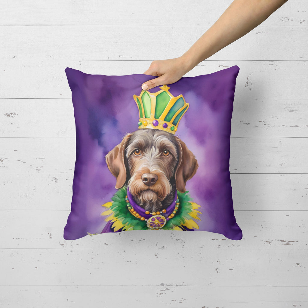 German Wirehaired Pointer King of Mardi Gras Decorative Throw Pillow 18x18 Indoor Outdoor Accent Cushion, Fabric Cover with Insert for Sofa, Bed, Porch & Living Room
