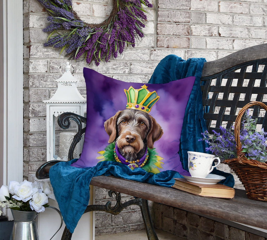 German Wirehaired Pointer King of Mardi Gras Decorative Throw Pillow 18x18 Indoor Outdoor Accent Cushion, Fabric Cover with Insert for Sofa, Bed, Porch & Living Room
