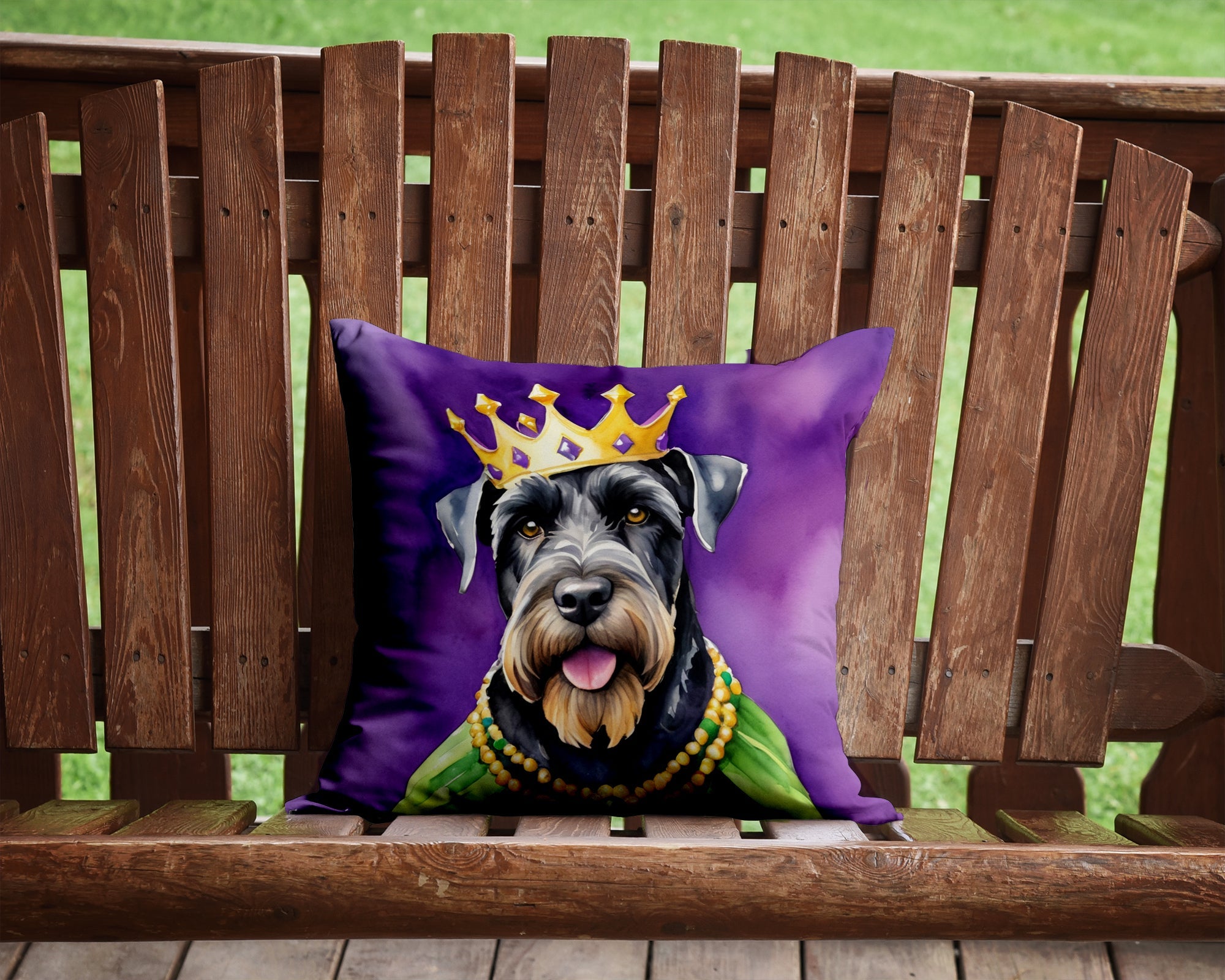 Giant Schnauzer King of Mardi Gras Decorative Throw Pillow 14x14 Indoor Outdoor Accent Cushion, Fabric Cover with Insert for Sofa, Bed, Porch & Living Room