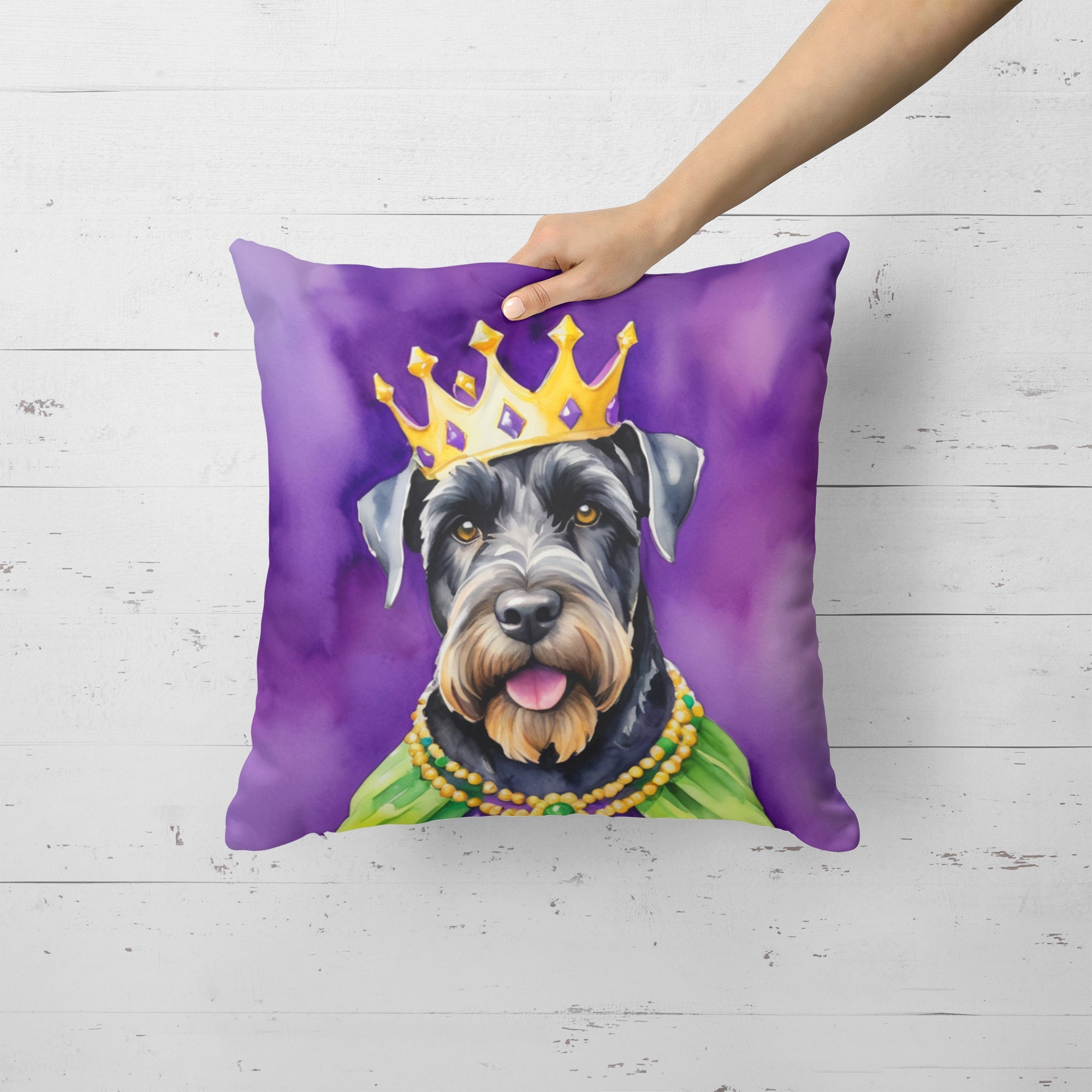 Giant Schnauzer King of Mardi Gras Decorative Throw Pillow 18x18 Indoor Outdoor Accent Cushion, Fabric Cover with Insert for Sofa, Bed, Porch & Living Room