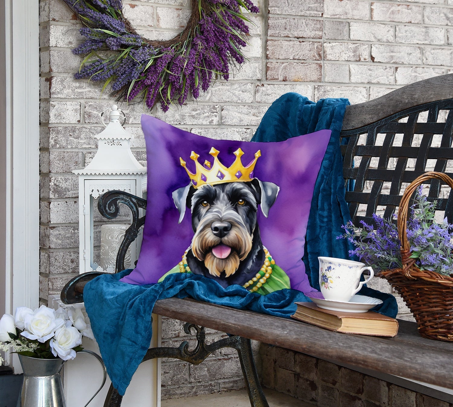 Giant Schnauzer King of Mardi Gras Decorative Throw Pillow 18x18 Indoor Outdoor Accent Cushion, Fabric Cover with Insert for Sofa, Bed, Porch & Living Room