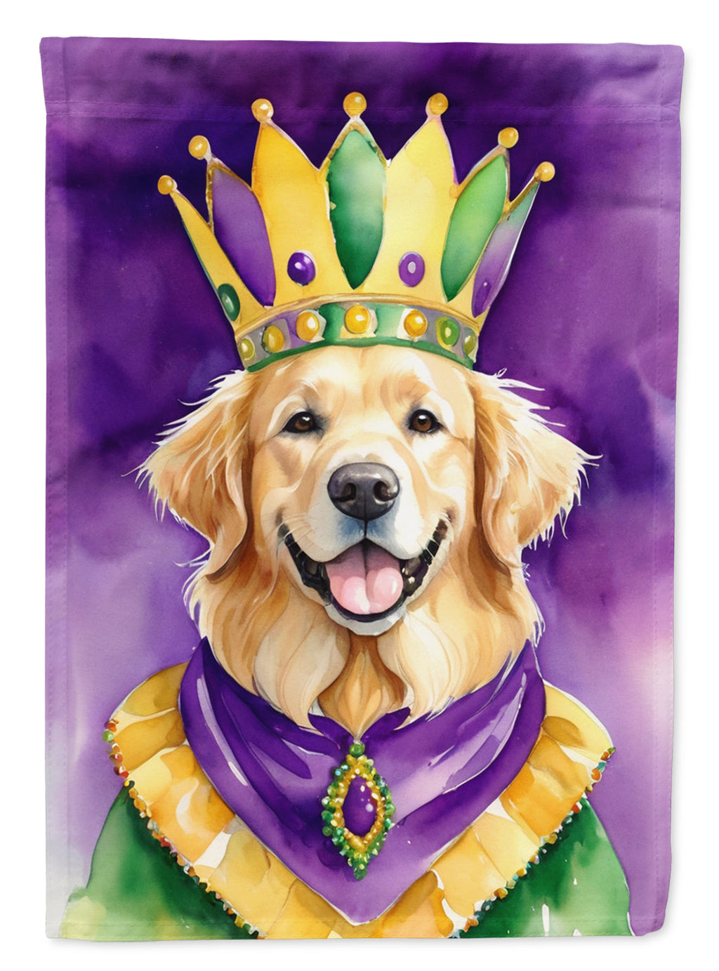 Golden Retriever King of Mardi Gras House Flag 28x40 Porch Sleeve Pole Decorative Outside Yard Banner Artwork Wall Hanging, Polyester