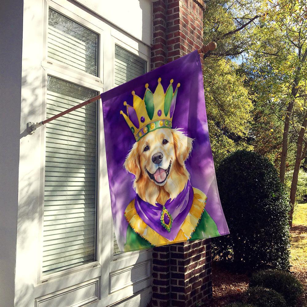 Golden Retriever King of Mardi Gras House Flag 28x40 Porch Sleeve Pole Decorative Outside Yard Banner Artwork Wall Hanging, Polyester