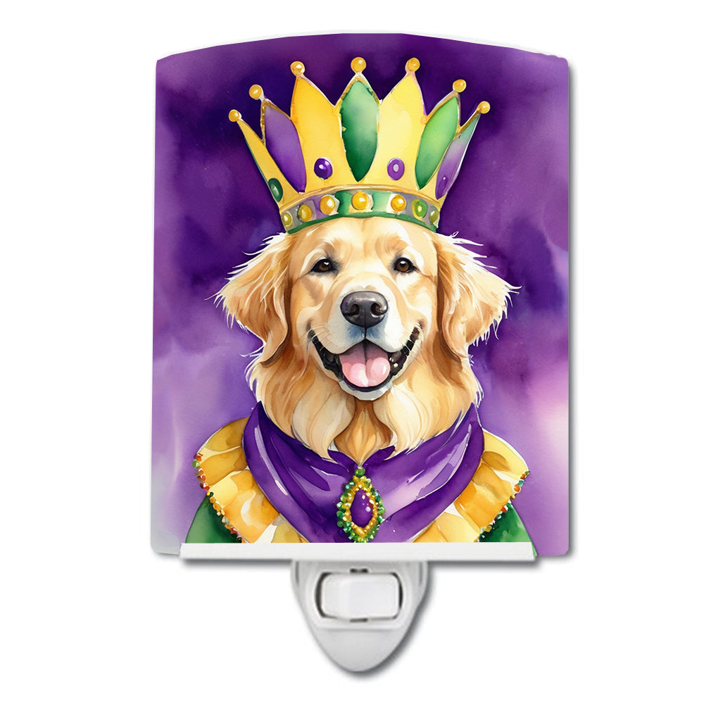 Golden Retriever King of Mardi Gras Ceramic Night Light Compact, UL-Certified, Ideal for Bedroom, Bathroom, Nursery, Hallway, Kitchen, 6x4x3, Multicolor
