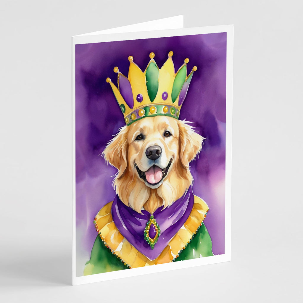 Golden Retriever King of Mardi Gras Greeting Cards Pack of 8 Blank Cards with Envelopes Whimsical A7 Size 5x7