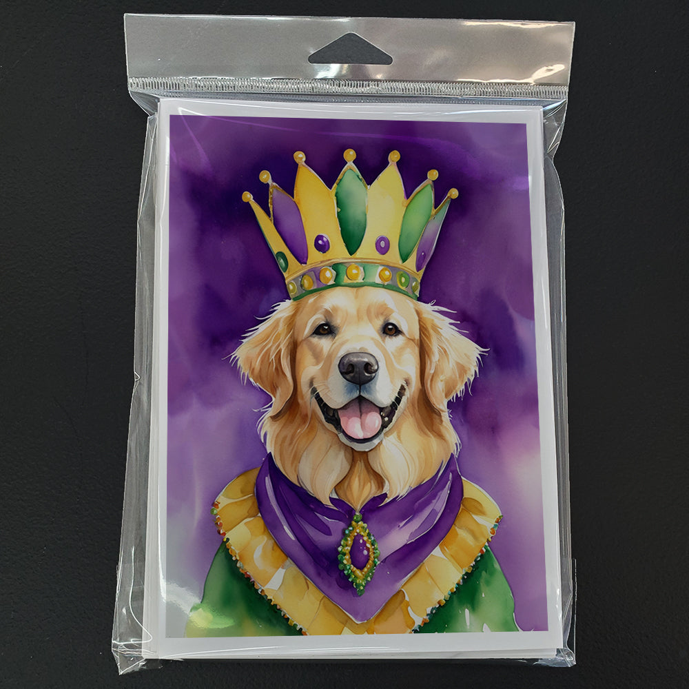 Golden Retriever King of Mardi Gras Greeting Cards Pack of 8 Blank Cards with Envelopes Whimsical A7 Size 5x7
