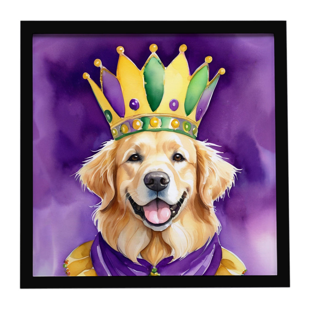 Golden Retriever King of Mardi Gras Framed Metal Print Bathroom, Kitchen, Office, Home Decor Wall Art Ready to Hang, Square, 8X8
