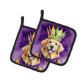 Golden Retriever King of Mardi Gras Pot Holder Set of 2 Heat Resistant Quilted Hot Pads 7.5 x 7.5 Inch, Insulated Kitchen Trivets for Cooking & Baking