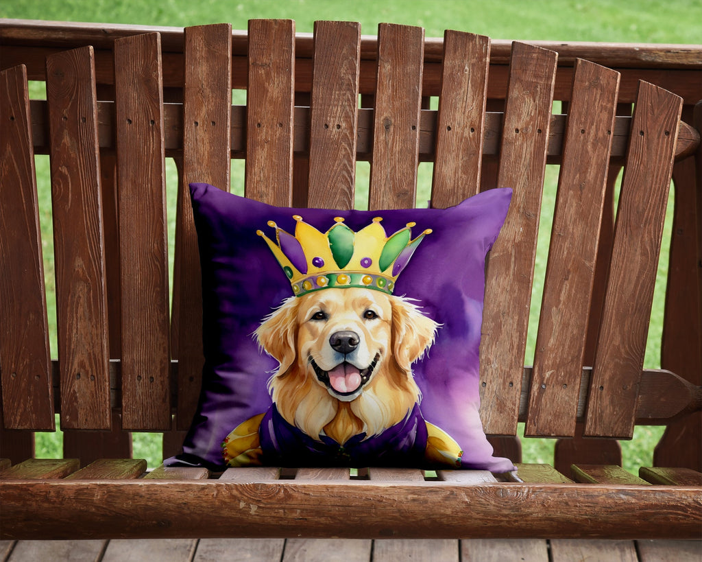 Golden Retriever King of Mardi Gras Decorative Throw Pillow 14x14 Indoor Outdoor Accent Cushion, Fabric Cover with Insert for Sofa, Bed, Porch & Living Room