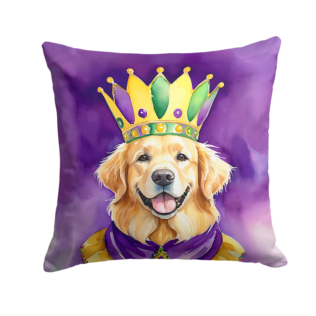 Golden Retriever King of Mardi Gras Decorative Throw Pillow 18x18 Indoor Outdoor Accent Cushion, Fabric Cover with Insert for Sofa, Bed, Porch & Living Room