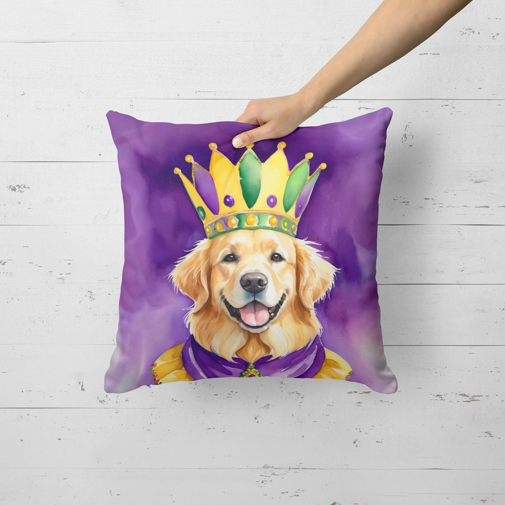Golden Retriever King of Mardi Gras Decorative Throw Pillow 18x18 Indoor Outdoor Accent Cushion, Fabric Cover with Insert for Sofa, Bed, Porch & Living Room