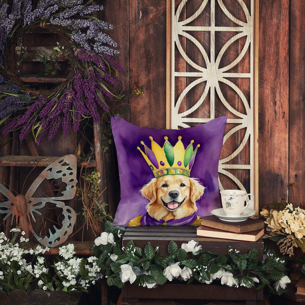 Golden Retriever King of Mardi Gras Decorative Throw Pillow 18x18 Indoor Outdoor Accent Cushion, Fabric Cover with Insert for Sofa, Bed, Porch & Living Room