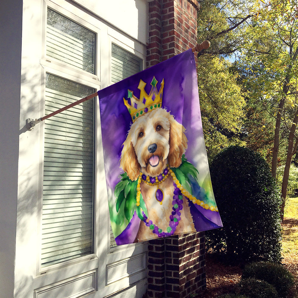 Goldendoodle King of Mardi Gras House Flag 28x40 Porch Sleeve Pole Decorative Outside Yard Banner Artwork Wall Hanging, Polyester