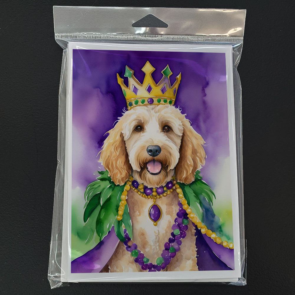 Goldendoodle King of Mardi Gras Greeting Cards Pack of 8 Blank Cards with Envelopes Whimsical A7 Size 5x7