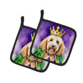 Goldendoodle King of Mardi Gras Pot Holder Set of 2 Heat Resistant Quilted Hot Pads 7.5 x 7.5 Inch, Insulated Kitchen Trivets for Cooking & Baking