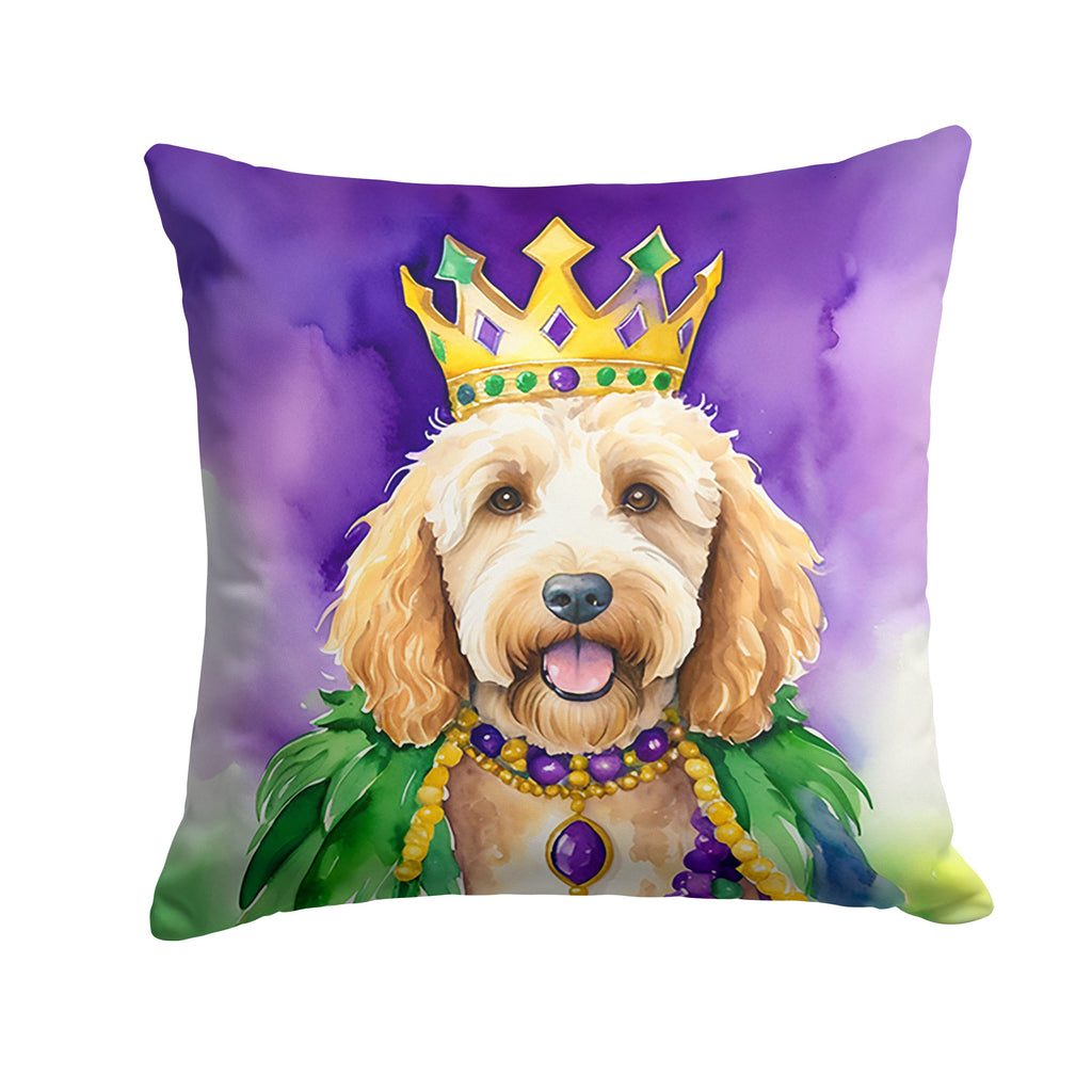 Goldendoodle King of Mardi Gras Decorative Throw Pillow 18x18 Indoor Outdoor Accent Cushion, Fabric Cover with Insert for Sofa, Bed, Porch & Living Room