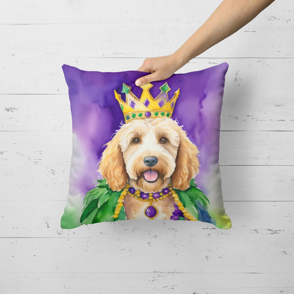 Goldendoodle King of Mardi Gras Decorative Throw Pillow 18x18 Indoor Outdoor Accent Cushion, Fabric Cover with Insert for Sofa, Bed, Porch & Living Room