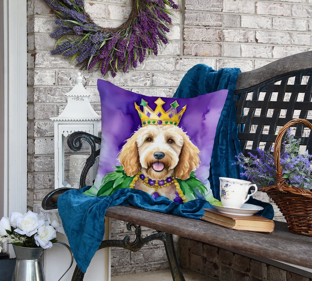Goldendoodle King of Mardi Gras Decorative Throw Pillow 18x18 Indoor Outdoor Accent Cushion, Fabric Cover with Insert for Sofa, Bed, Porch & Living Room