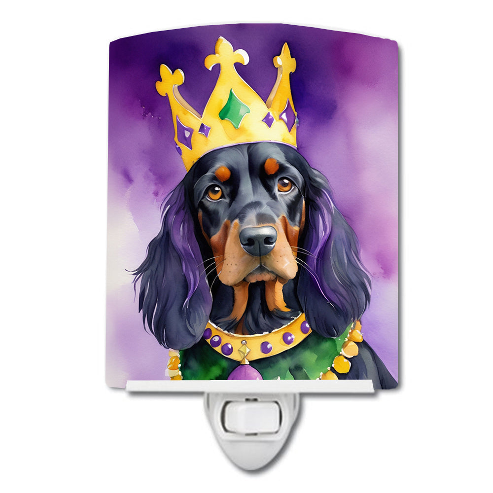 Gordon Setter King of Mardi Gras Ceramic Night Light Compact, UL-Certified, Ideal for Bedroom, Bathroom, Nursery, Hallway, Kitchen, 6x4x3, Multicolor
