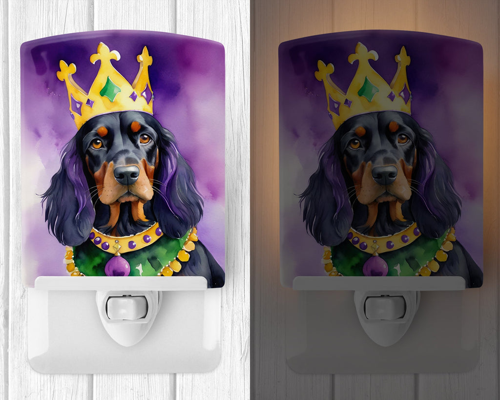 Gordon Setter King of Mardi Gras Ceramic Night Light Compact, UL-Certified, Ideal for Bedroom, Bathroom, Nursery, Hallway, Kitchen, 6x4x3, Multicolor