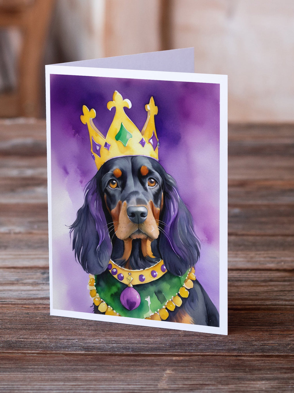 Gordon Setter King of Mardi Gras Greeting Cards Pack of 8 Blank Cards with Envelopes Whimsical A7 Size 5x7