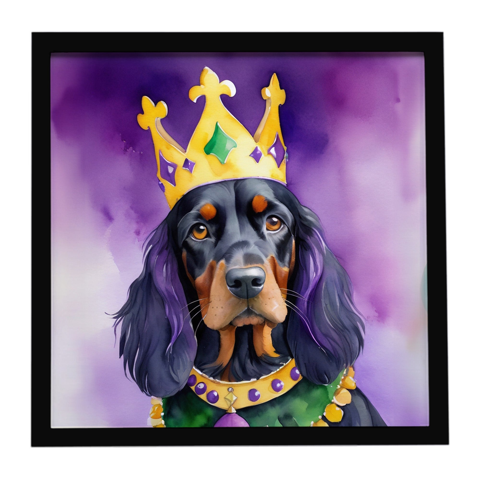 Gordon Setter King of Mardi Gras Framed Metal Print Bathroom, Kitchen, Office, Home Decor Wall Art Ready to Hang, Square, 8X8