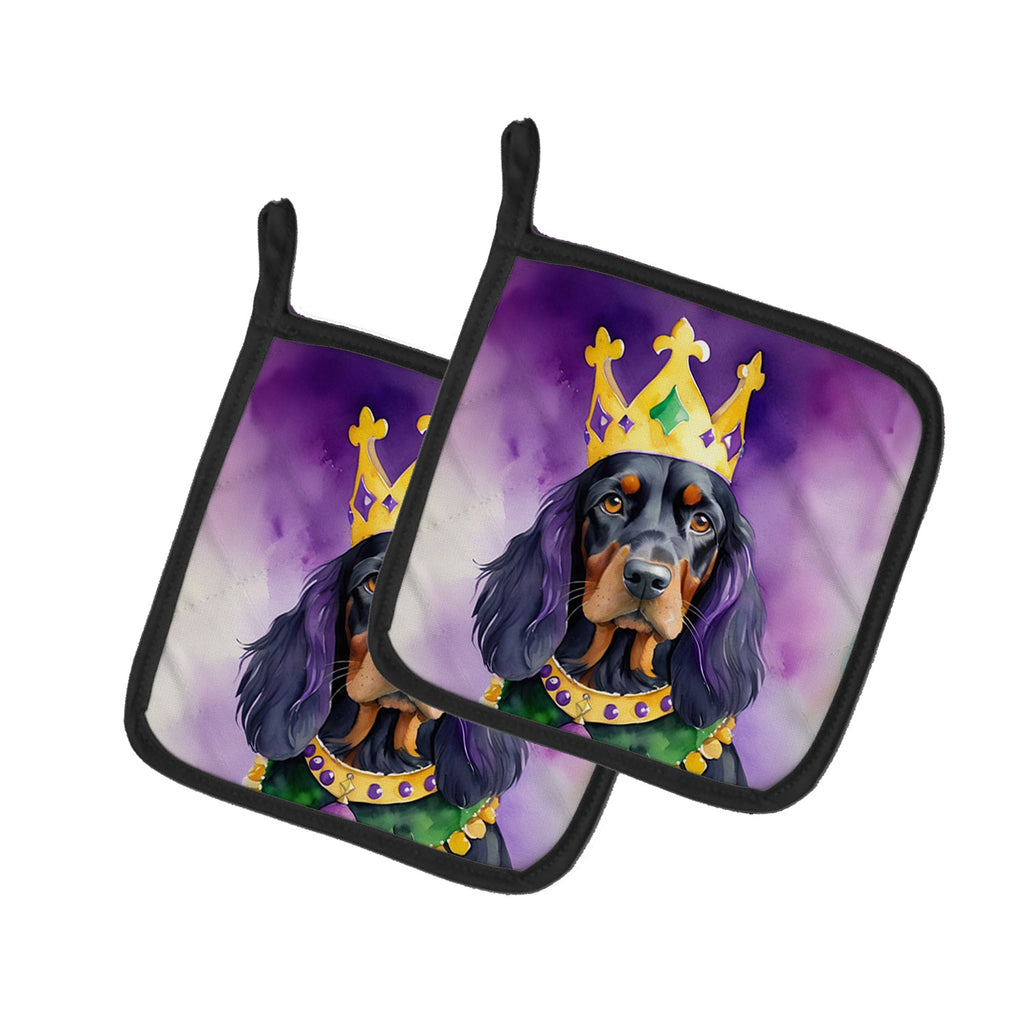 Gordon Setter King of Mardi Gras Pot Holder Set of 2 Heat Resistant Quilted Hot Pads 7.5 x 7.5 Inch, Insulated Kitchen Trivets for Cooking & Baking