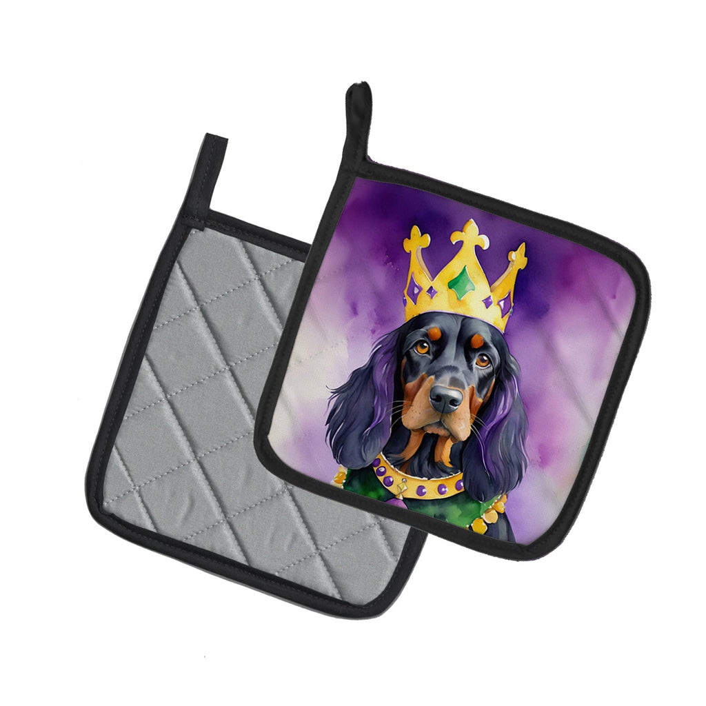 Gordon Setter King of Mardi Gras Pot Holder Set of 2 Heat Resistant Quilted Hot Pads 7.5 x 7.5 Inch, Insulated Kitchen Trivets for Cooking & Baking