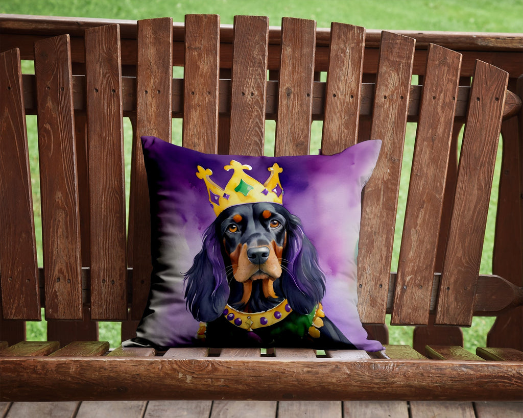 Gordon Setter King of Mardi Gras Decorative Throw Pillow 14x14 Indoor Outdoor Accent Cushion, Fabric Cover with Insert for Sofa, Bed, Porch & Living Room