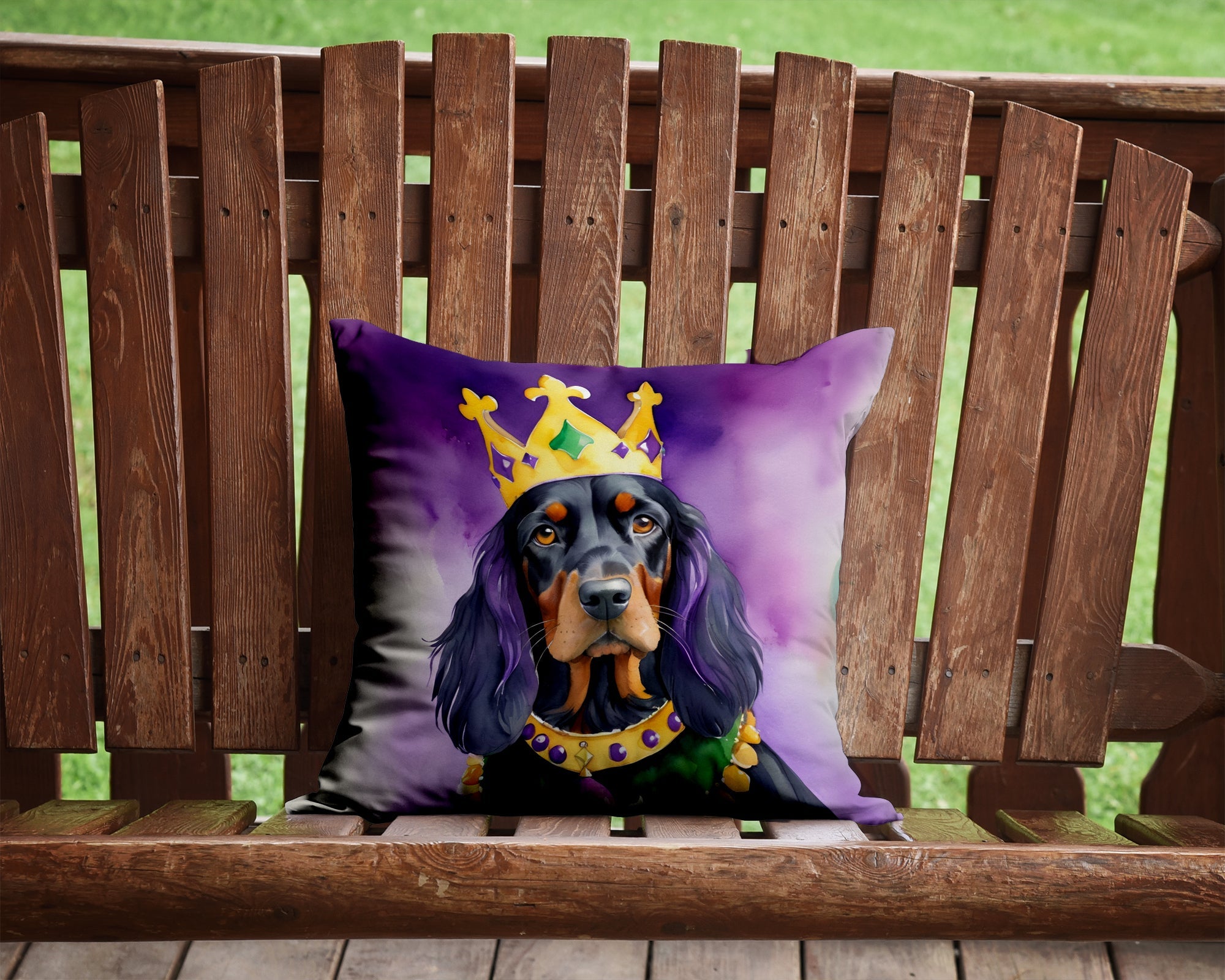 Gordon Setter King of Mardi Gras Decorative Throw Pillow 14x14 Indoor Outdoor Accent Cushion, Fabric Cover with Insert for Sofa, Bed, Porch & Living Room