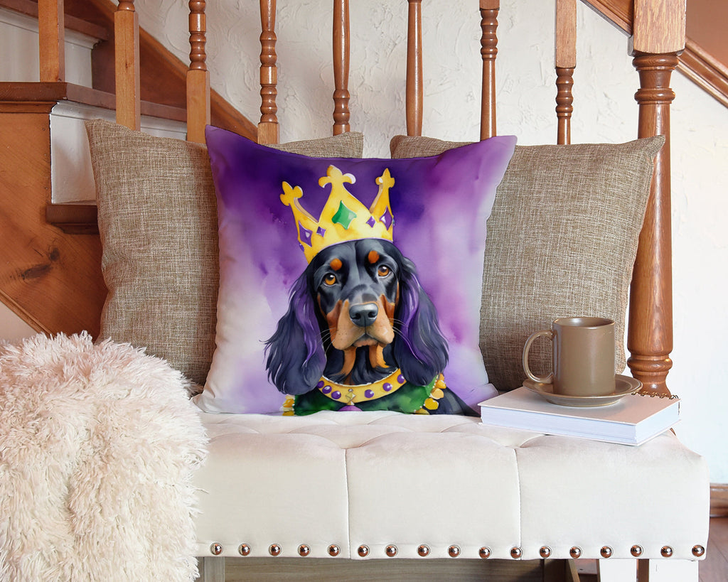 Gordon Setter King of Mardi Gras Decorative Throw Pillow 14x14 Indoor Outdoor Accent Cushion, Fabric Cover with Insert for Sofa, Bed, Porch & Living Room
