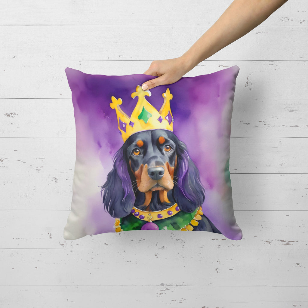 Gordon Setter King of Mardi Gras Decorative Throw Pillow 18x18 Indoor Outdoor Accent Cushion, Fabric Cover with Insert for Sofa, Bed, Porch & Living Room