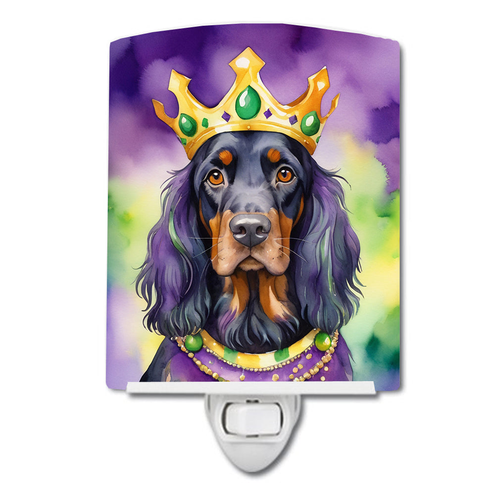 Gordon Setter King of Mardi Gras Ceramic Night Light Compact, UL-Certified, Ideal for Bedroom, Bathroom, Nursery, Hallway, Kitchen, 6x4x3, Multicolor