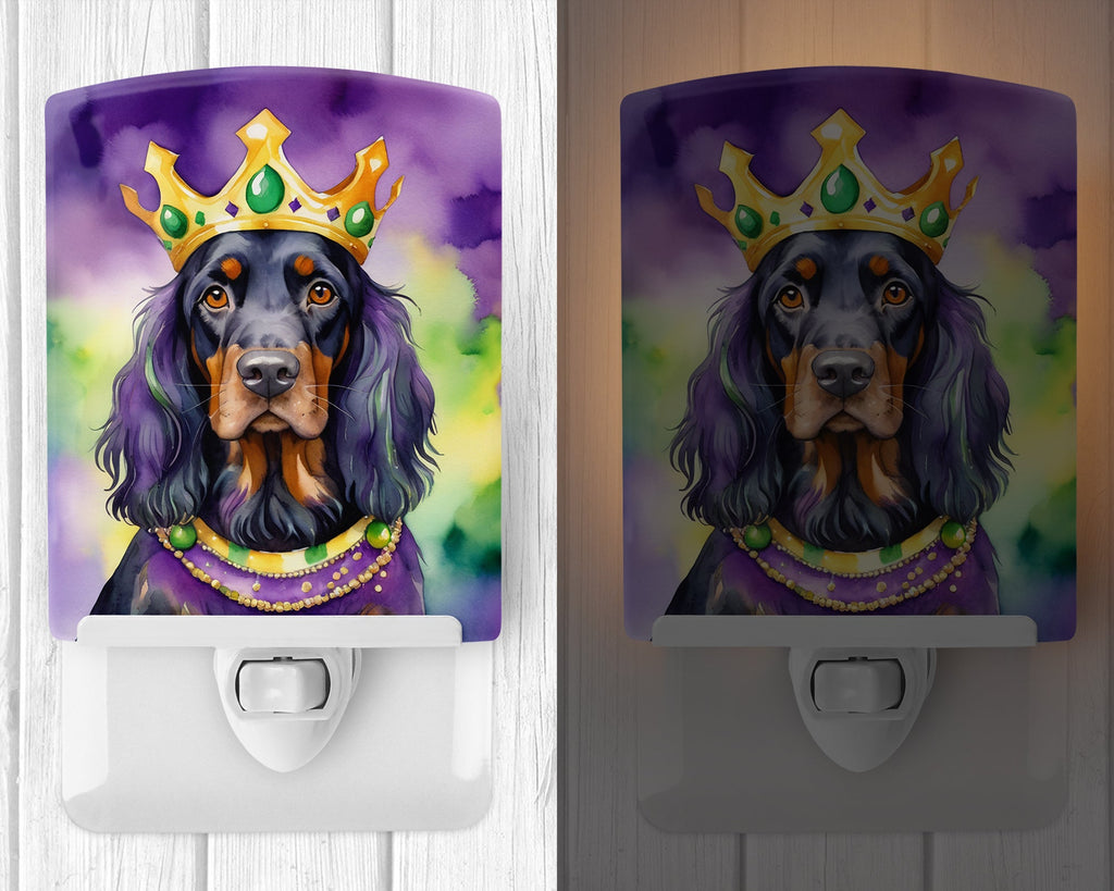 Gordon Setter King of Mardi Gras Ceramic Night Light Compact, UL-Certified, Ideal for Bedroom, Bathroom, Nursery, Hallway, Kitchen, 6x4x3, Multicolor