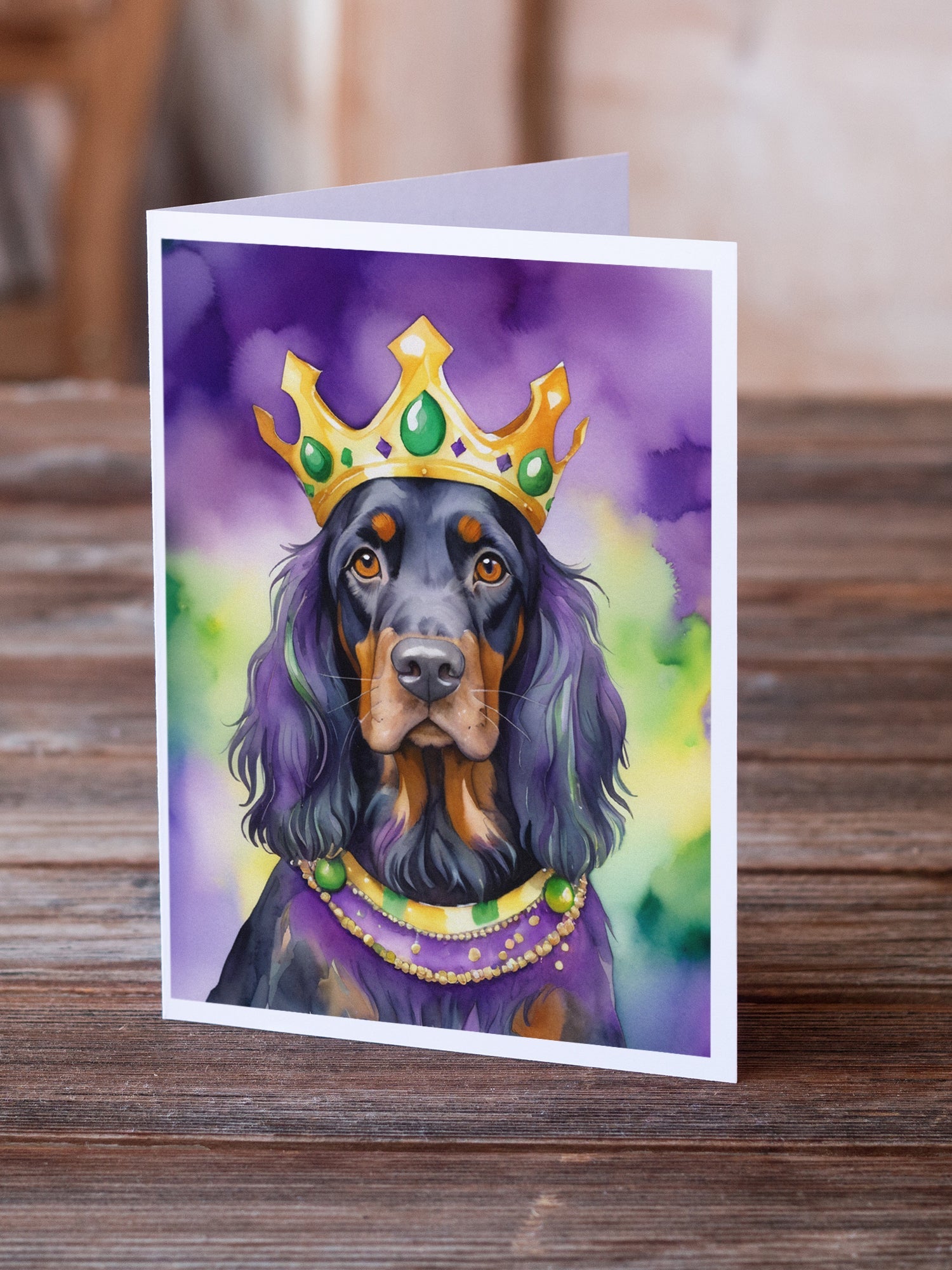 Gordon Setter King of Mardi Gras Greeting Cards Pack of 8 Blank Cards with Envelopes Whimsical A7 Size 5x7